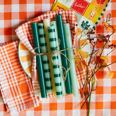 Bon Appetit Orange & White Fabric Gingham Tablecloth | Fall Decor |