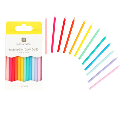 Rainbow Birthday Candles - 24 Pack | Cake Candless |