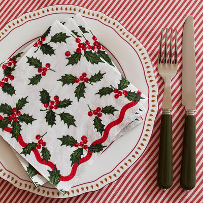 Holly White Napkins - 20 Pack| Christmas Decor |