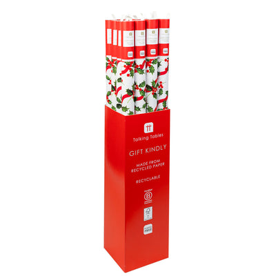 Holly Recycled Wrapping Paper - 3m | Holiday Wrap |
