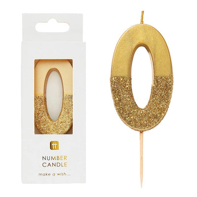 Gold Glitter Number Candle - 0 | Birthday Candles |