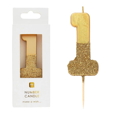 Gold Glitter Number Candle - 1 | Birthday Candles |