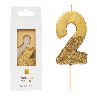 Gold Glitter Number Candle - 2 | Birthday Candles |