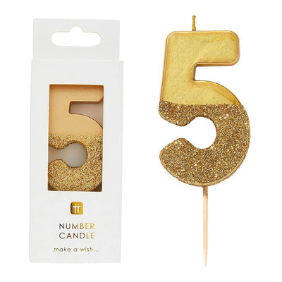 We Heart Birthdays Gold Glitter Number Candle 5
