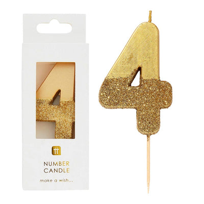 Gold Glitter Number Candle - 4 | Birthday Candles |
