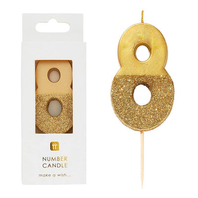 Gold Glitter Number Candle - 8 | Birthday Candles |