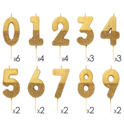 Gold Glitter Number Candle Starter Set - 6 | Birthday Candles |