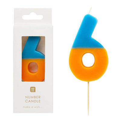 Orange & Dark Blue Number Candle - 6 | Birthday Candles |