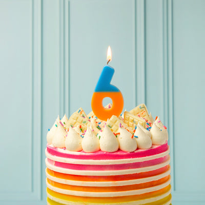 Orange & Dark Blue Number Candle - 6 | Birthday Candles |