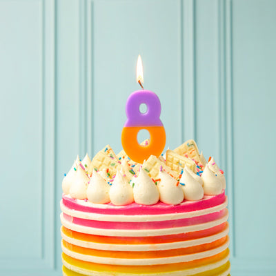 Orange & Purple Number Candle - 8 | Birthday Candles |