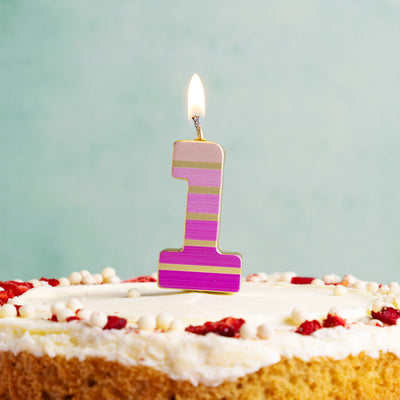 Pink & Gold Number Birthday Candle - 1 | Cake Candless |