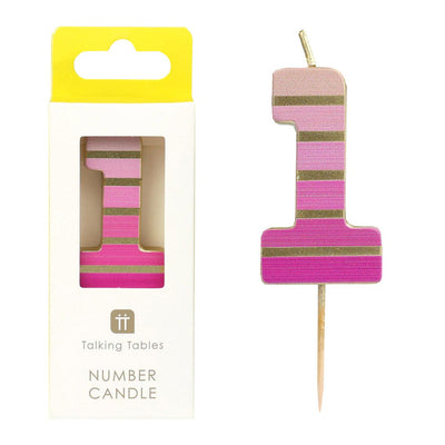 Pink & Gold Number Birthday Candle - 1 | Cake Candless |
