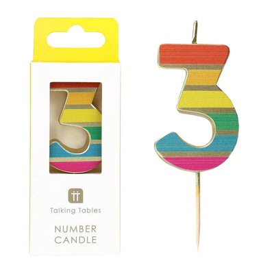 Rainbow Number Candle - 3 | Pride Party Decor |