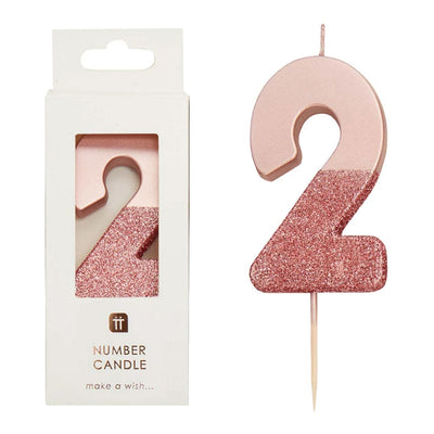Rose Gold Glitter Number Candle - 2 | Birthday Candles |