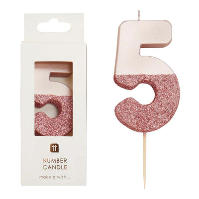 We Heart Birthdays Rose Gold Glitter Number Candle 5