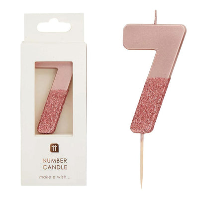 We Heart Birthdays Rose Gold Glitter Number Candle 7