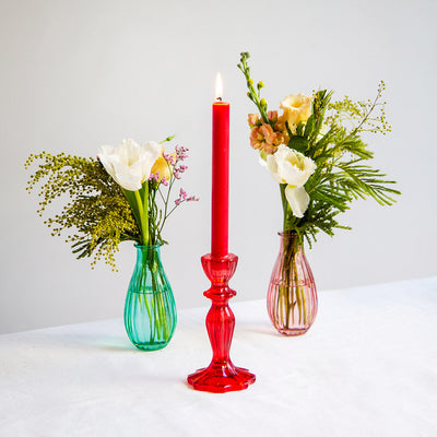 Boho Red Glass Candle Holder