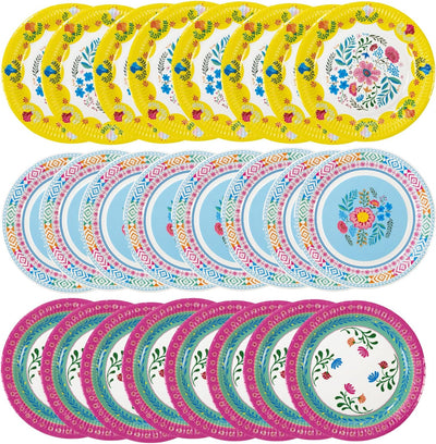 Floral Boho Paper Plates - 24 Pack | Fiesta Party |