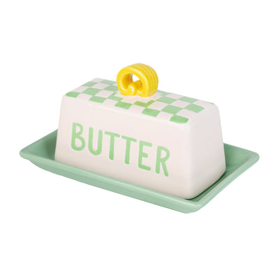 Green Check Butter Dish