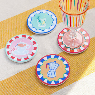 4 Drink Icons Coasters - Mixed Display - 20 Pack | Summer Gifts |