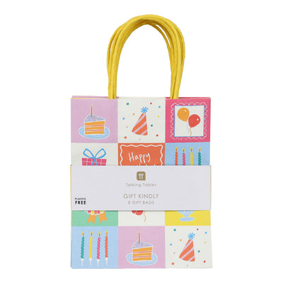 Happy Birthday Icons Gift Bags - 8 Pack | Birthday Decor |