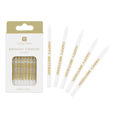 White & Gold Birthday Candles - 24 Pack | Cake Candles |