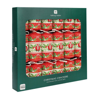 Folk Red Christmas Crackers - 6 Pack | Vintage Christmas |