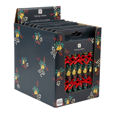 Partridge & Pear Christmas Saucer Crackers - 10 Pack Display | Christmas Decor |