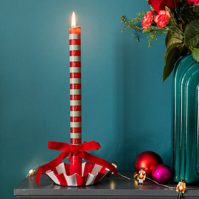 Green & Red Striped Advent Candle - 28cm | Christmas Decor |