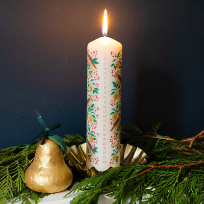 Partridge & Pear Advent Pillar Candle | Christmas Decor |