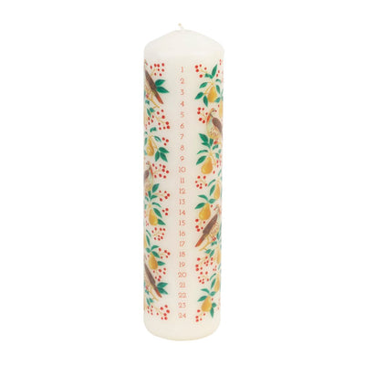 Partridge & Pear Advent Pillar Candle | Christmas Decor |