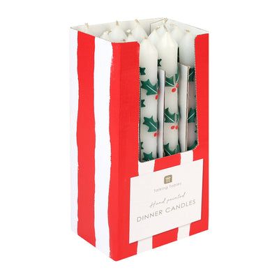 Holly Christmas Dinner Candles - 12 Units Display | Christmas Decor |