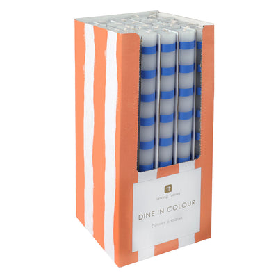 Blue & White Stripe Straight Dinner Candles - POS Unit