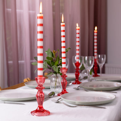 Red & White Stripe Dinner Candles - POS Unit