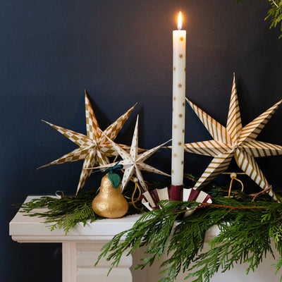 Gold Star Straight Dinner Candles - 12 Units Display | Christmas |