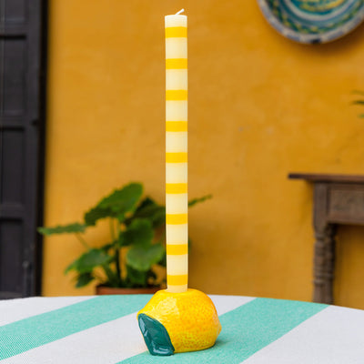 Yellow Stripe Dinner Candles - Display | Summer Decor |