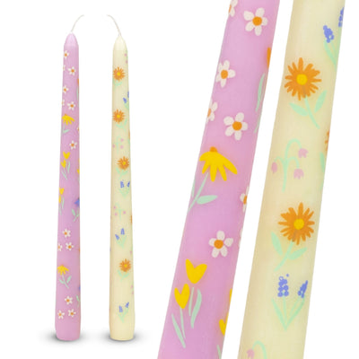 Floral Yellow & Pink Dinner Candles | Summer Gifts |