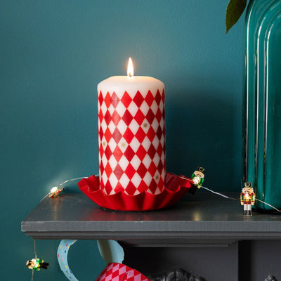Red Harlequin Pillar Candle - 6'' | Home Decor |