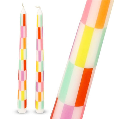 Multi Colored Check Taper Dinner Candles - 2 Pack