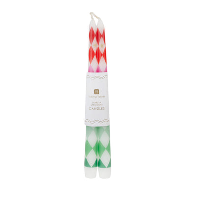 Mixed Color Harlequin Taper Dinner Candles - 2 Pack | Christmas Candles |