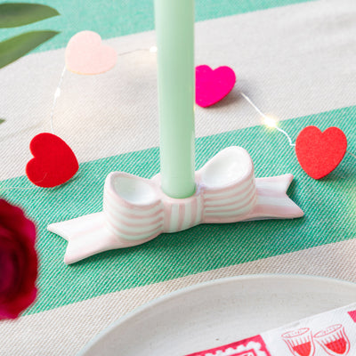 Hand-Painted Pink Bow Ceramic Candle Holder | Valentines |
