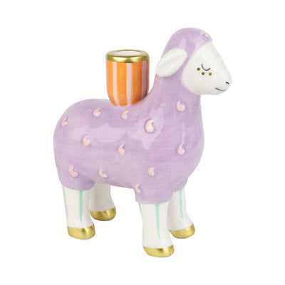 Hand-Painted Lamb Ceramic Candle Holder | Unique Decor |