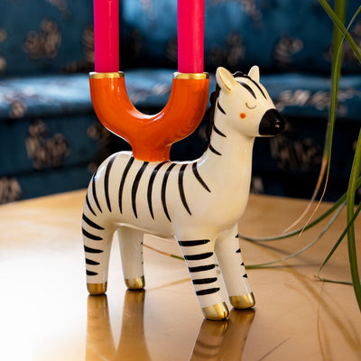 Hand-Painted Zebra Ceramic Candle Holder | Unique Gifts |