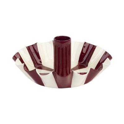 Burgundy Stripe Scalloped Candle Holder | Christmas |