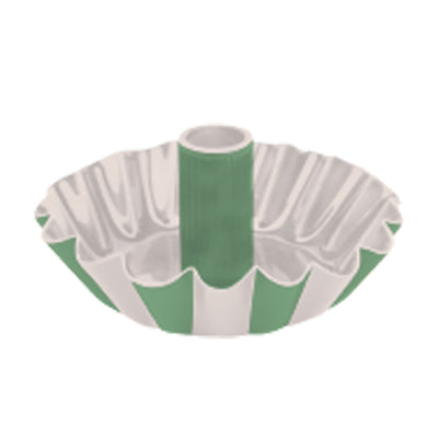 Green & White Stripe Scalloped Metal Dinner Candle Holder