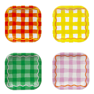 Colored Gingham Square Plates - 12 Pack | Party Supplies |