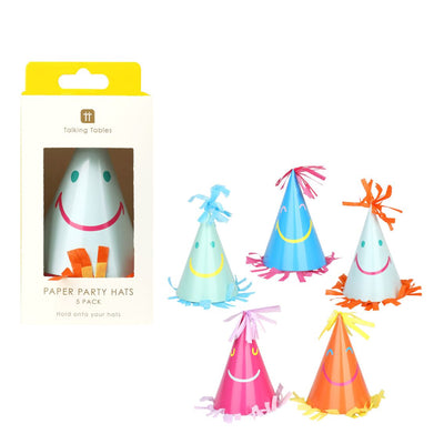 Happy Face Party Hats - 5 Pack | Birthday Party Supplies |