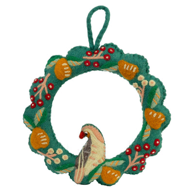 Partridge & Pear Felt Wreath - 10'' | Christmas Decor |