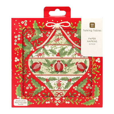 Folk Red Christmas Paper Napkins - 20 Pack | Vintage |
