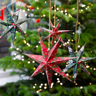 Folklore Paper Stars Christmas Tree Decorations - 3 Pack | Vintage Christmas |